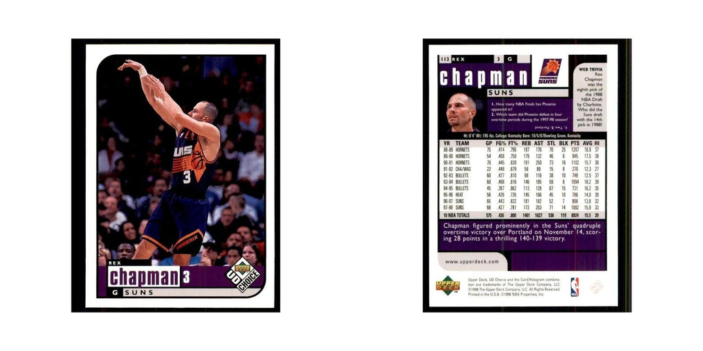 1998 UD Choice Rex Chapman Basketball Cards #113
