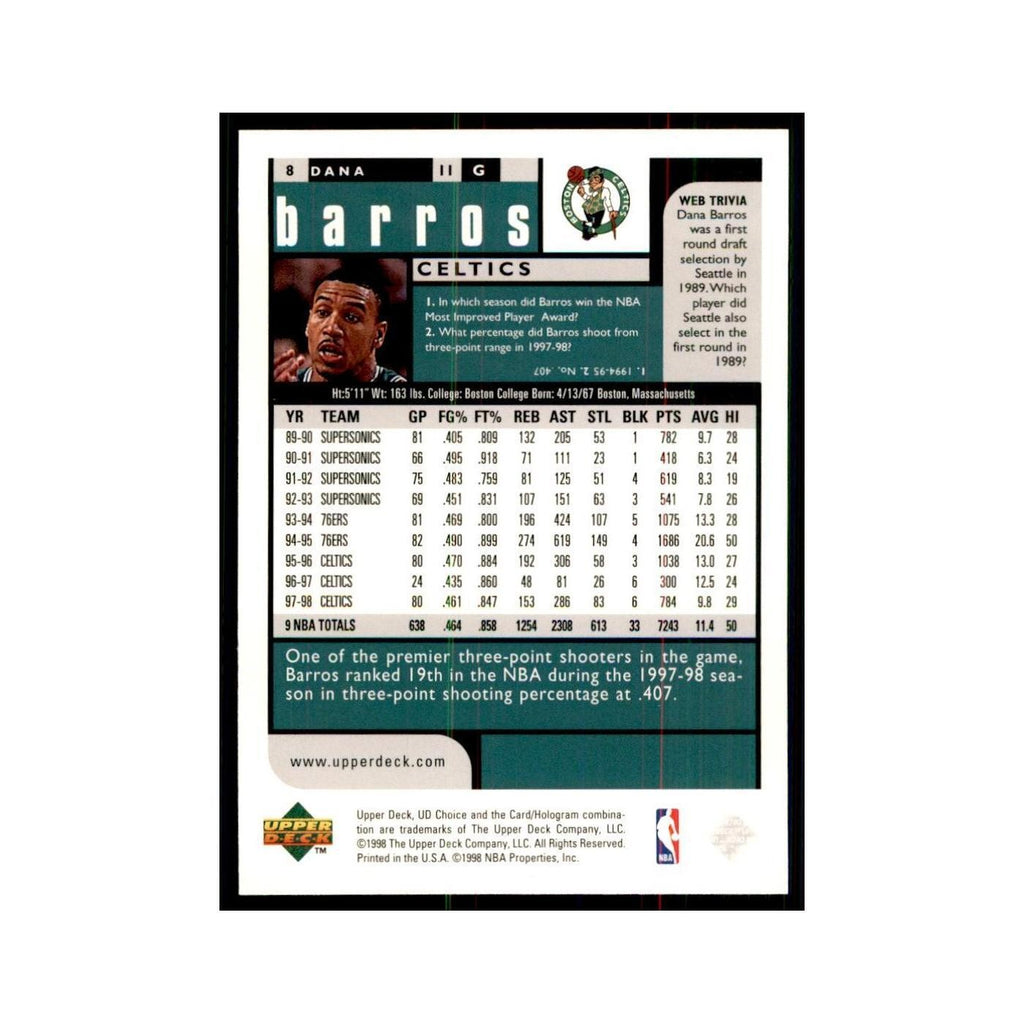 1998 UD Choice Dana Barros Basketball Cards #8