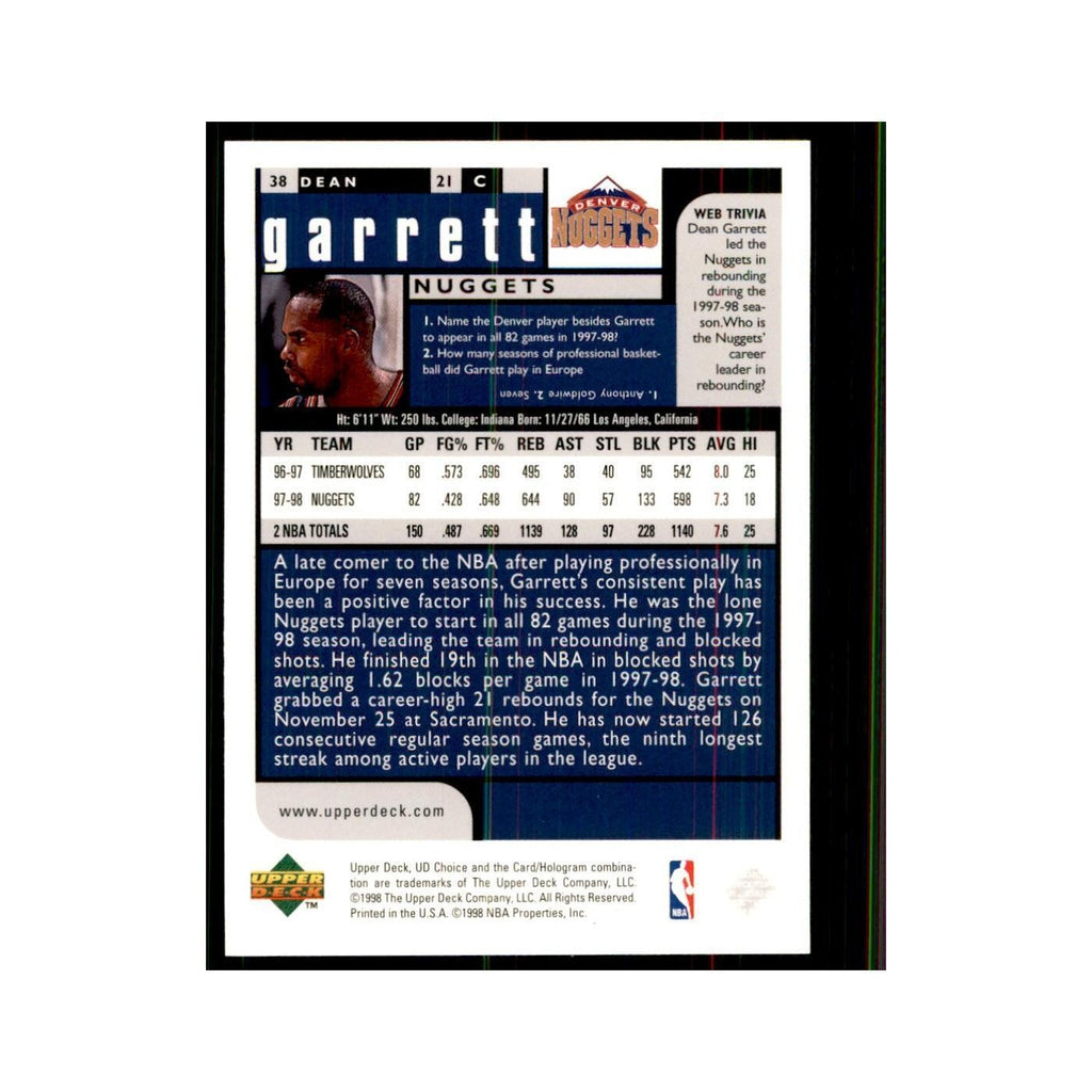 1998 UD Choice Dean Garrett Basketball Cards #38