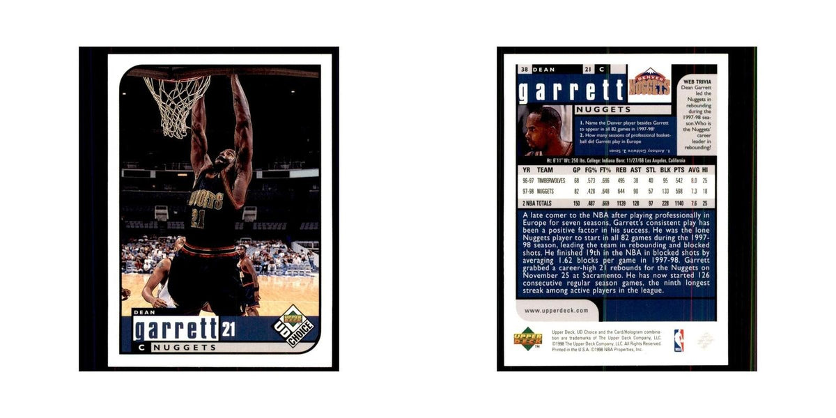 1998 UD Choice Dean Garrett Basketball Cards #38
