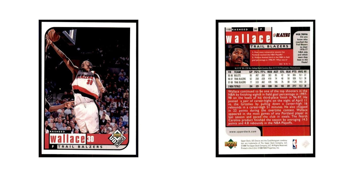 1998 UD Choice Rasheed Wallace Basketball Cards #118