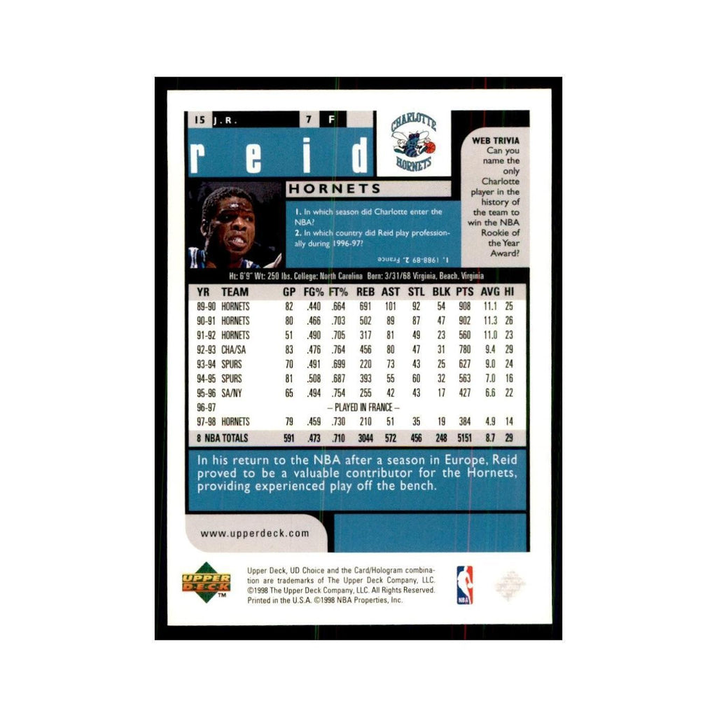 1998 UD Choice J.R. Reid Basketball Cards #15