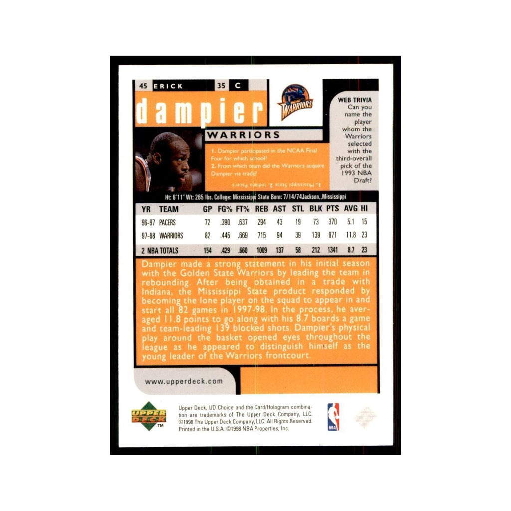 1998 UD Choice Erick Dampier Basketball Cards #45