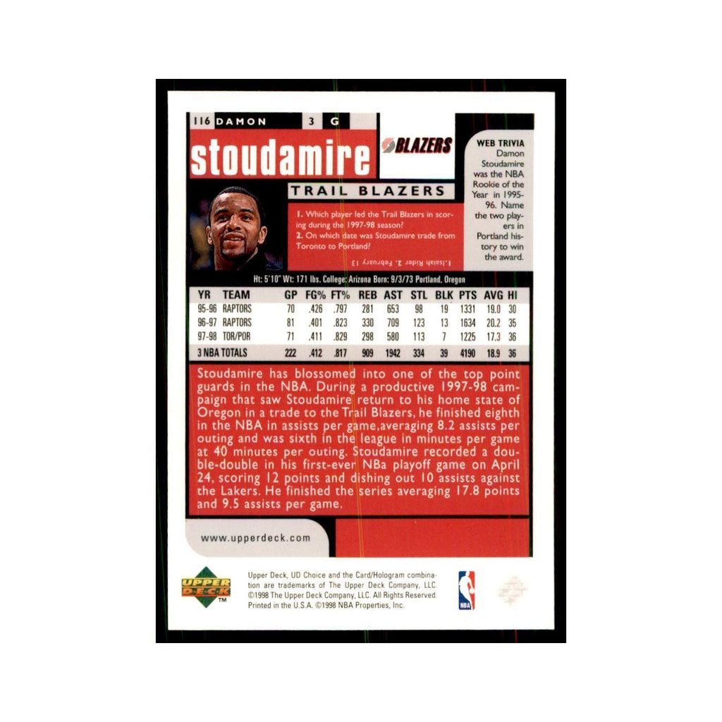 1998 UD Choice Damon Stoudamire Basketball Cards #116