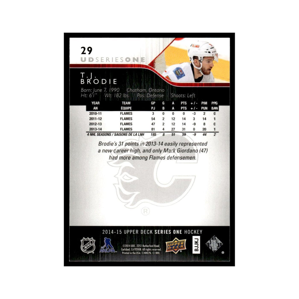 T.J. Brodie 2014 Upper Deck #29 Calgary Flames Hockey Card NM
