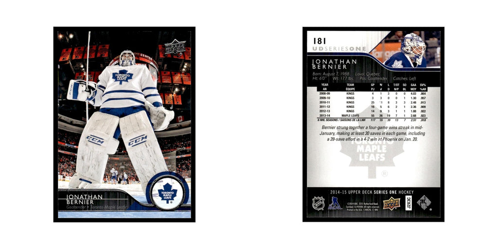 Jonathan Bernier 2014 Upper Deck #181 Toronto Maple Leafs Hockey Card NM