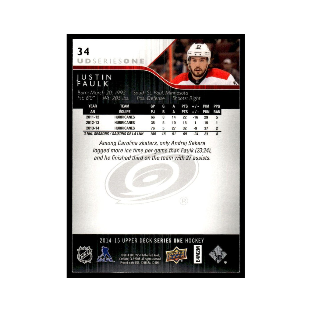 Justin Faulk 2014 Upper Deck #34 Carolina Hurricanes Hockey Card NM