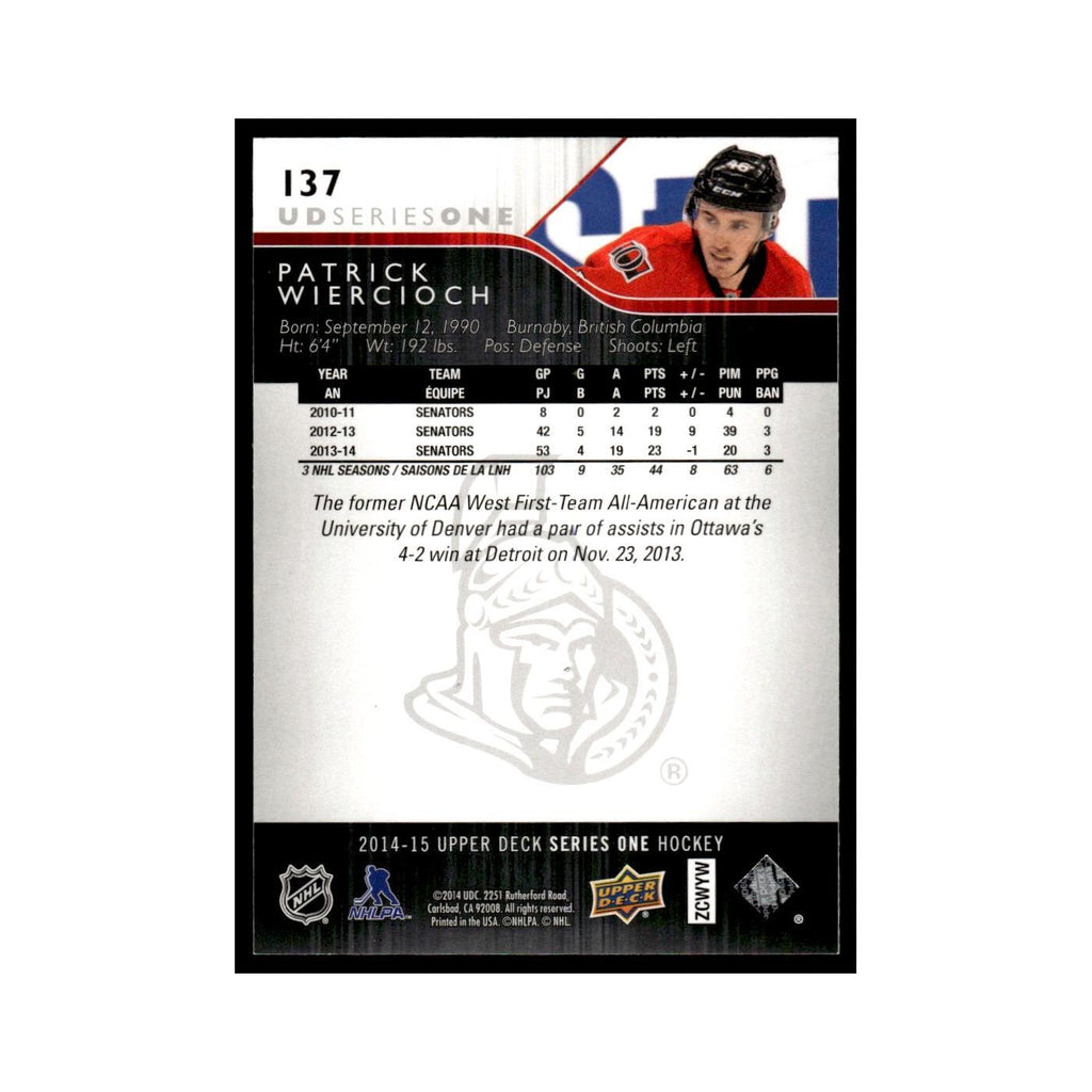 Patrick Wiercioch 2014 Upper Deck #137 Ottawa Senators Hockey Card NM