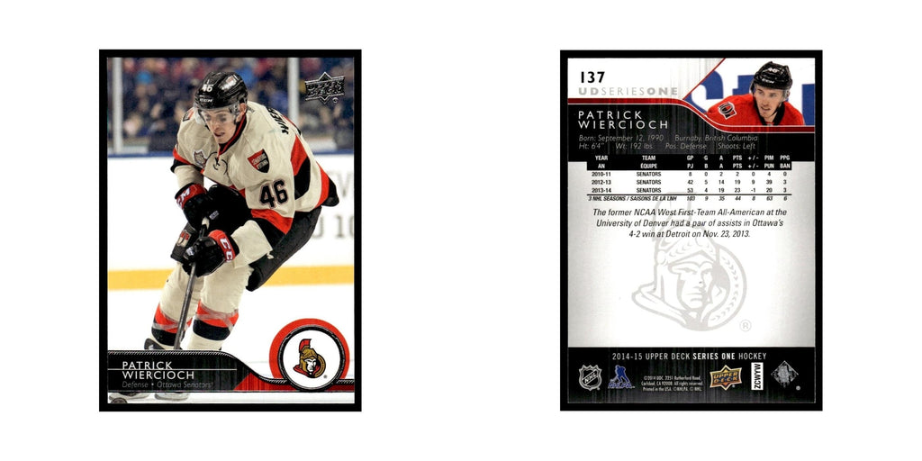 Patrick Wiercioch 2014 Upper Deck #137 Ottawa Senators Hockey Card NM