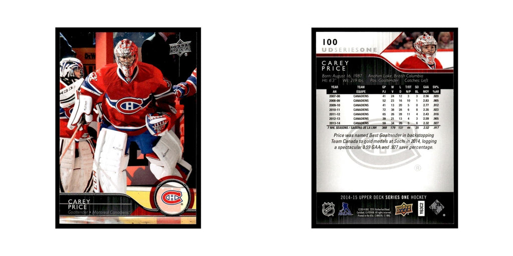Carey Price 2014 Upper Deck #100 Montreal Canadiens Hockey Card NM