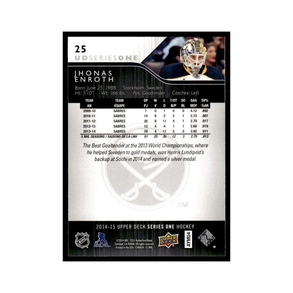 Jhonas Enroth 2014 Upper Deck #25 Buffalo Sabres Hockey Card NM