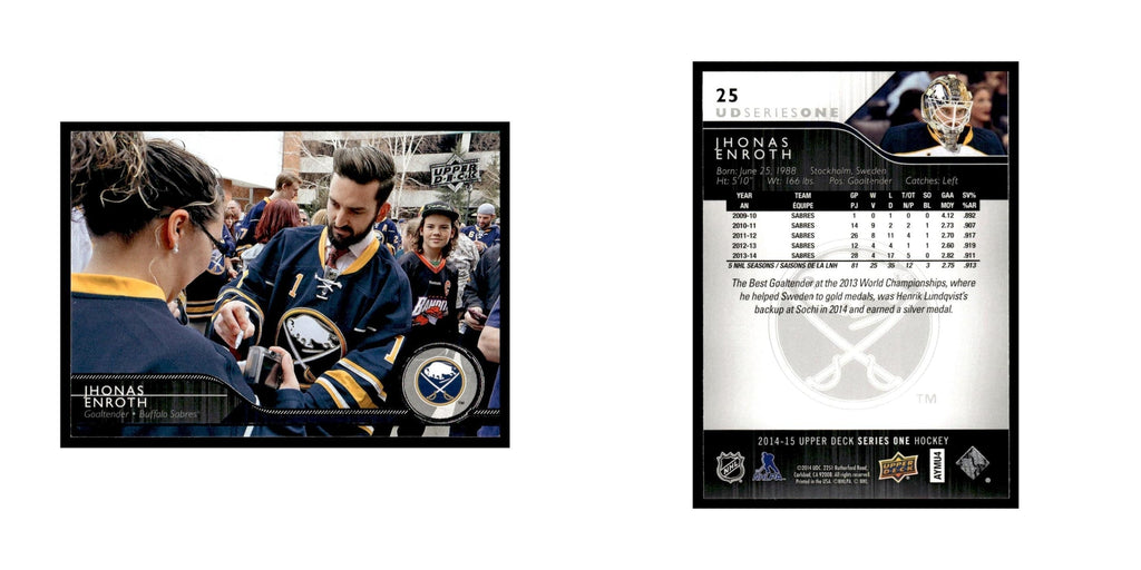 Jhonas Enroth 2014 Upper Deck #25 Buffalo Sabres Hockey Card NM