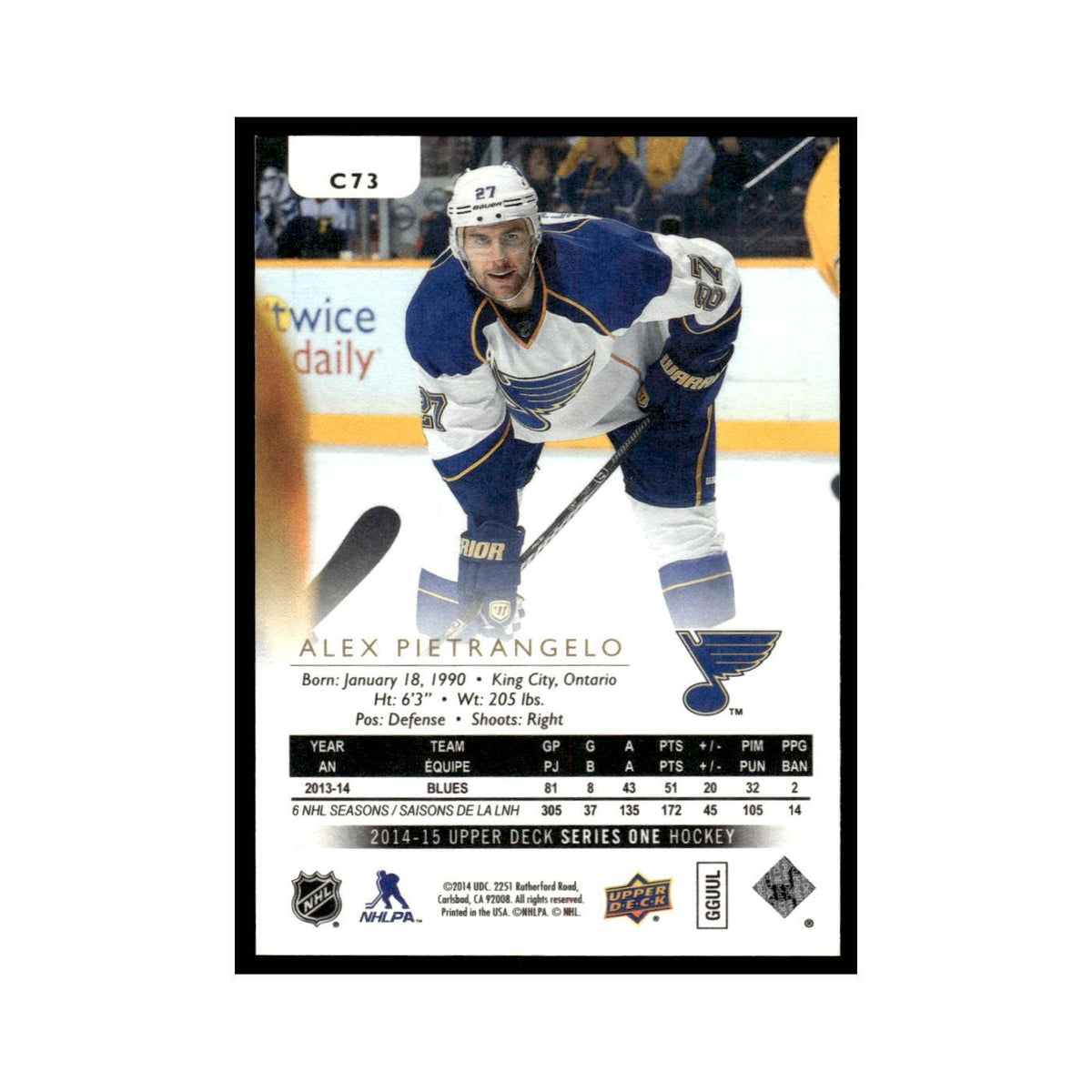 Alex Pietrangelo 2014 Upper Deck #C73 St. Louis Blues Hockey Card NM