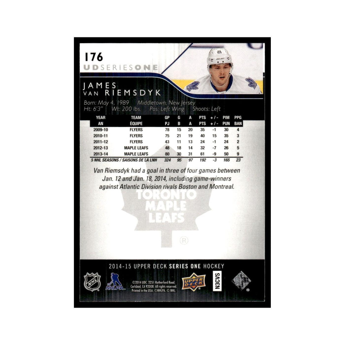 James van Riemsdyk 2014 Upper Deck #176 Toronto Maple Leafs Hockey Card NM