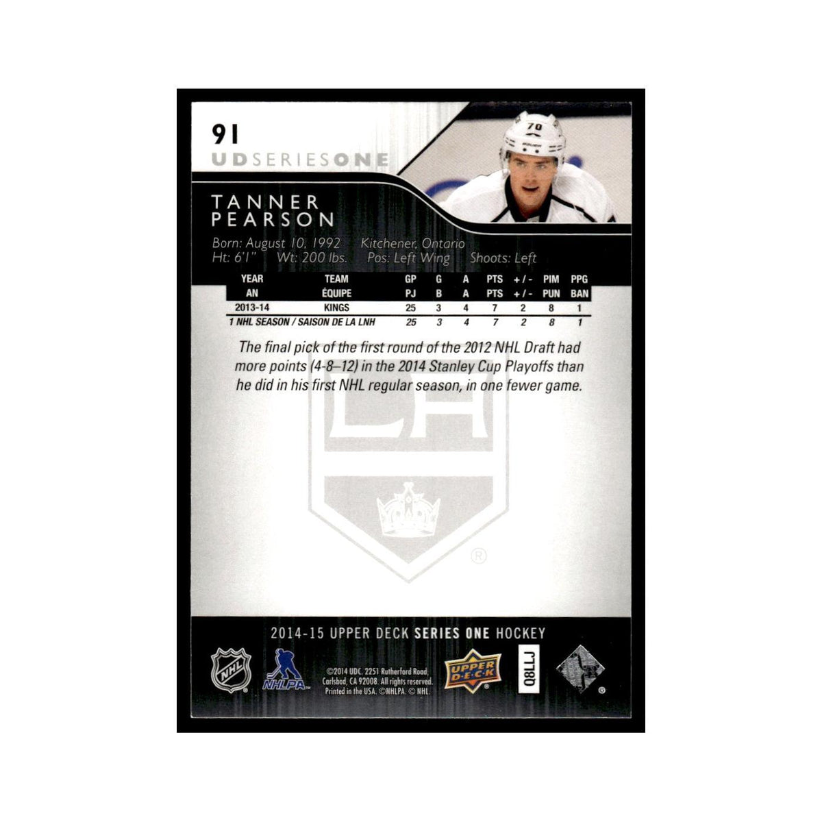 Tanner Pearson 2014 Upper Deck #91 Los Angeles Kings Hockey Card NM