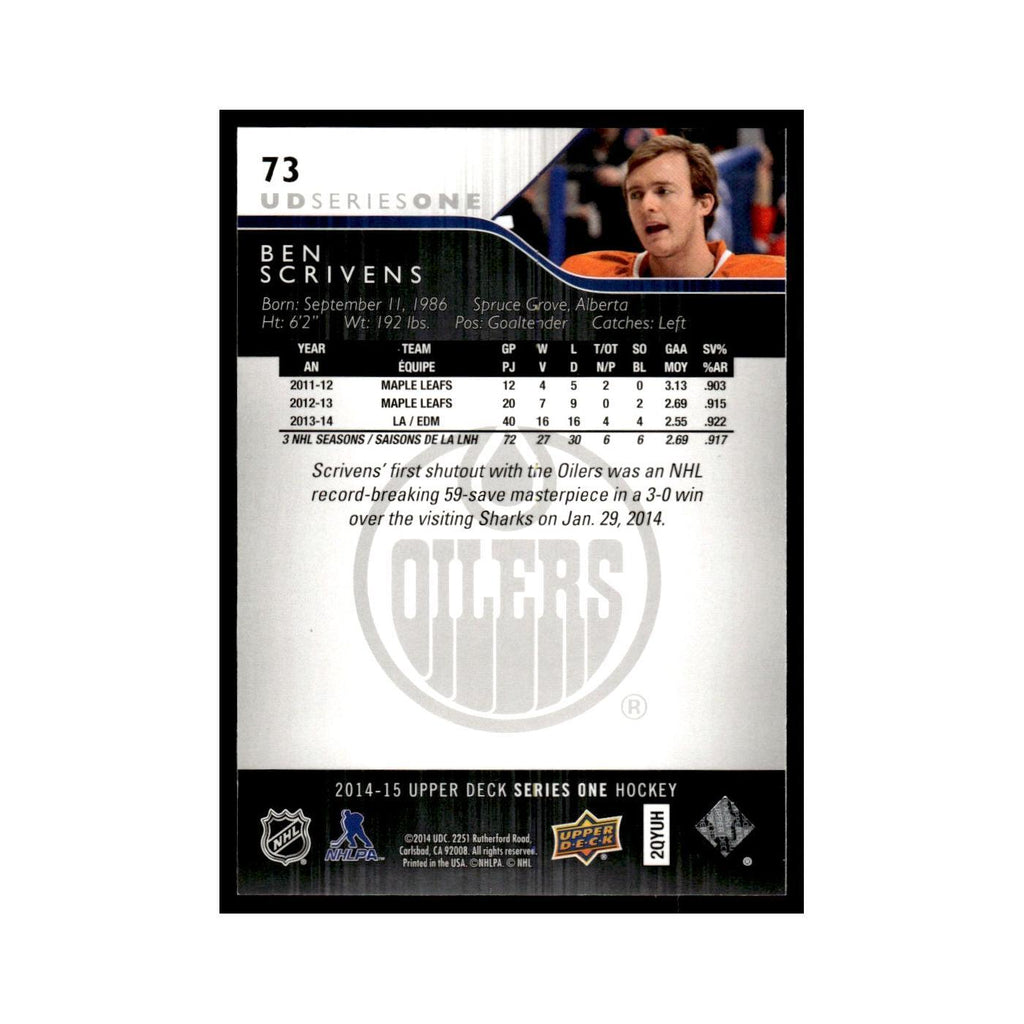 Ben Scrivens 2014 Upper Deck #73 Edmonton Oilers Hockey Card NM