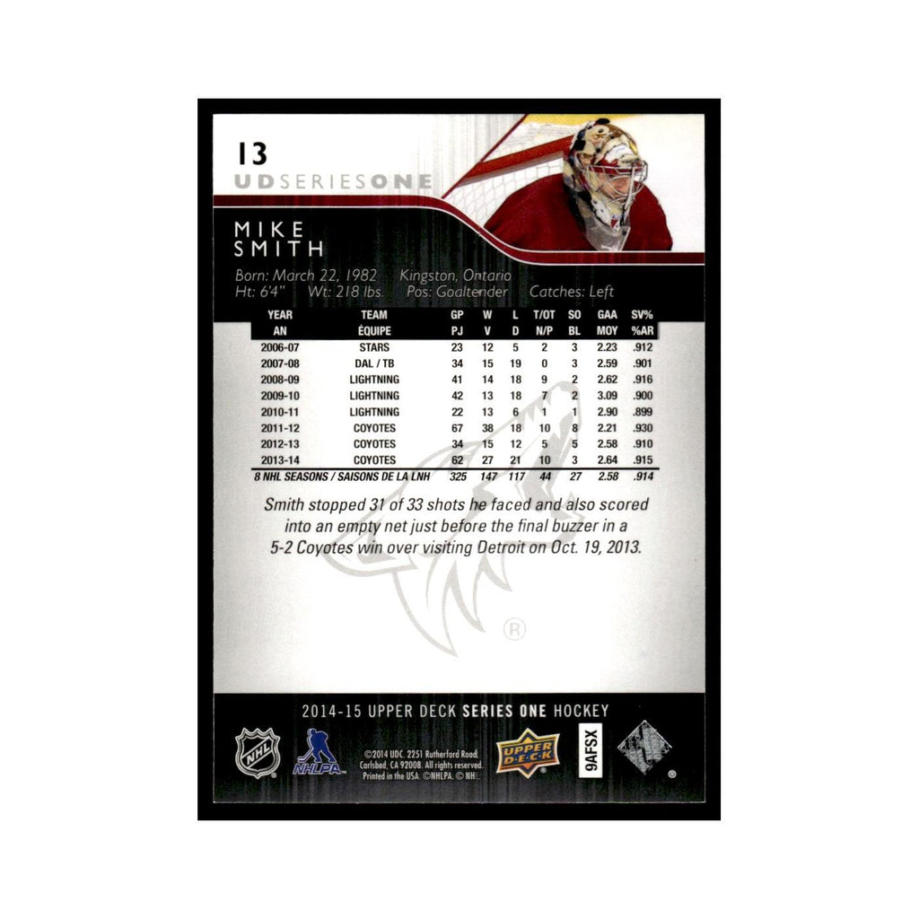 Mike Smith 2014 Upper Deck #13 Arizona Coyotes Hockey Card NM