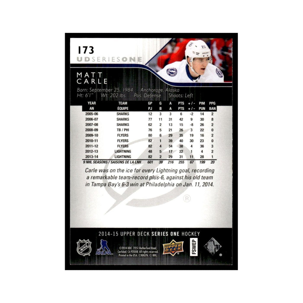 Matt Carle 2014 Upper Deck #173 Tampa Bay Lightning Hockey Card NM