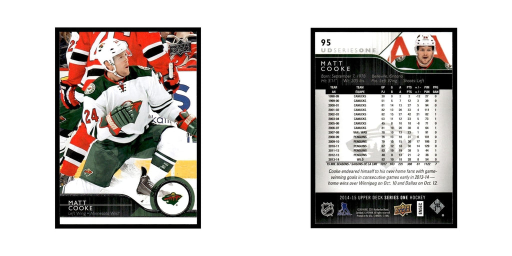 Matt Cooke 2014 Upper Deck #95 Minnesota Wild Hockey Card NM