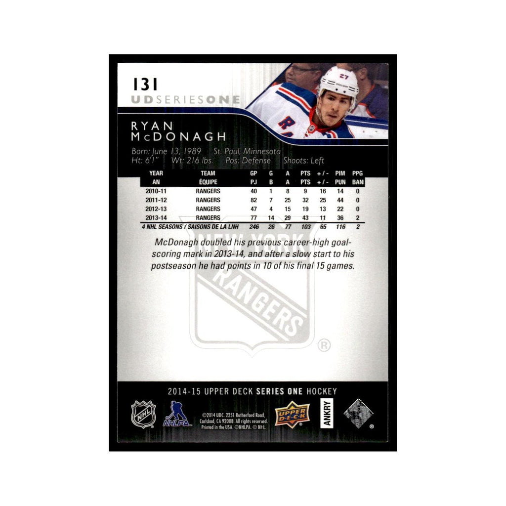 Ryan McDonagh 2014 Upper Deck #131 New York Rangers Hockey Card NM