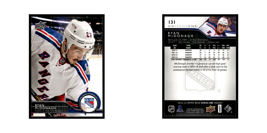 Ryan McDonagh 2014 Upper Deck #131 New York Rangers Hockey Card NM