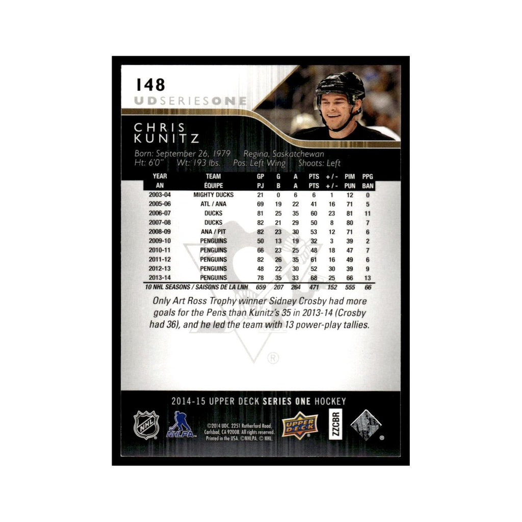Chris Kunitz 2014 Upper Deck #148 Pittsburgh Penguins Hockey Card NM
