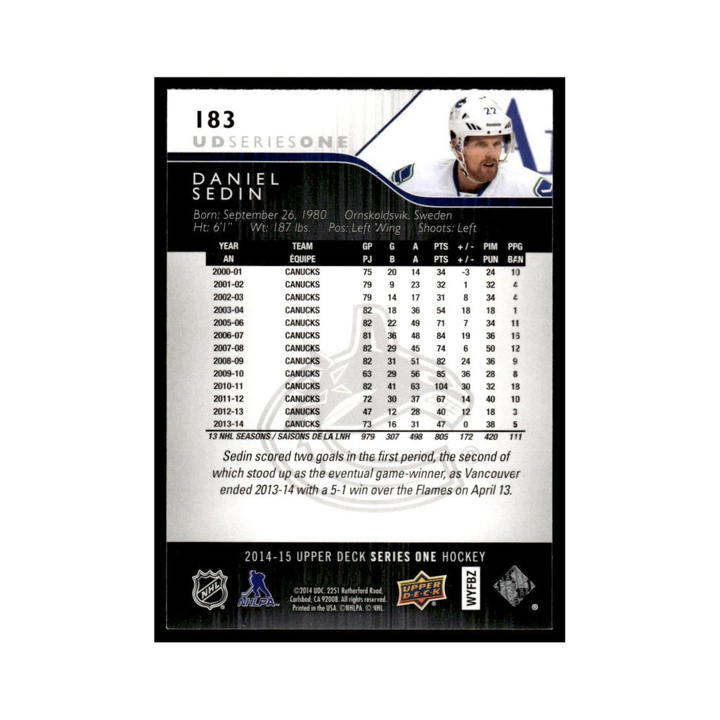 Daniel Sedin 2014 Upper Deck #183 Vancouver Canucks Hockey Card NM