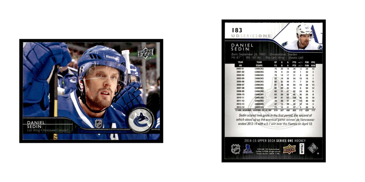 Daniel Sedin 2014 Upper Deck #183 Vancouver Canucks Hockey Card NM