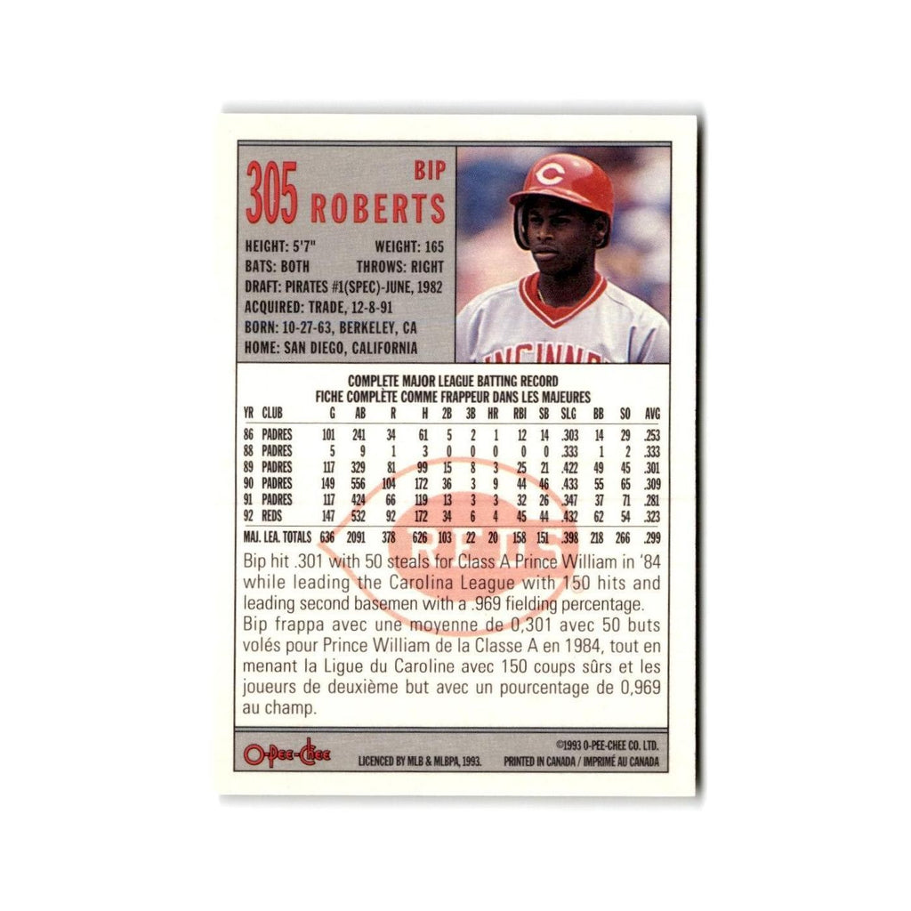 Bip Roberts 1993 O-Pee-Chee #305 Cincinnati Reds Baseball Card NM