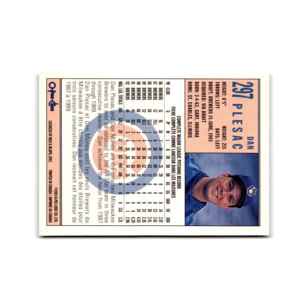 Dan Plesac 1993 O-Pee-Chee #297 Chicago Cubs Baseball Card NM