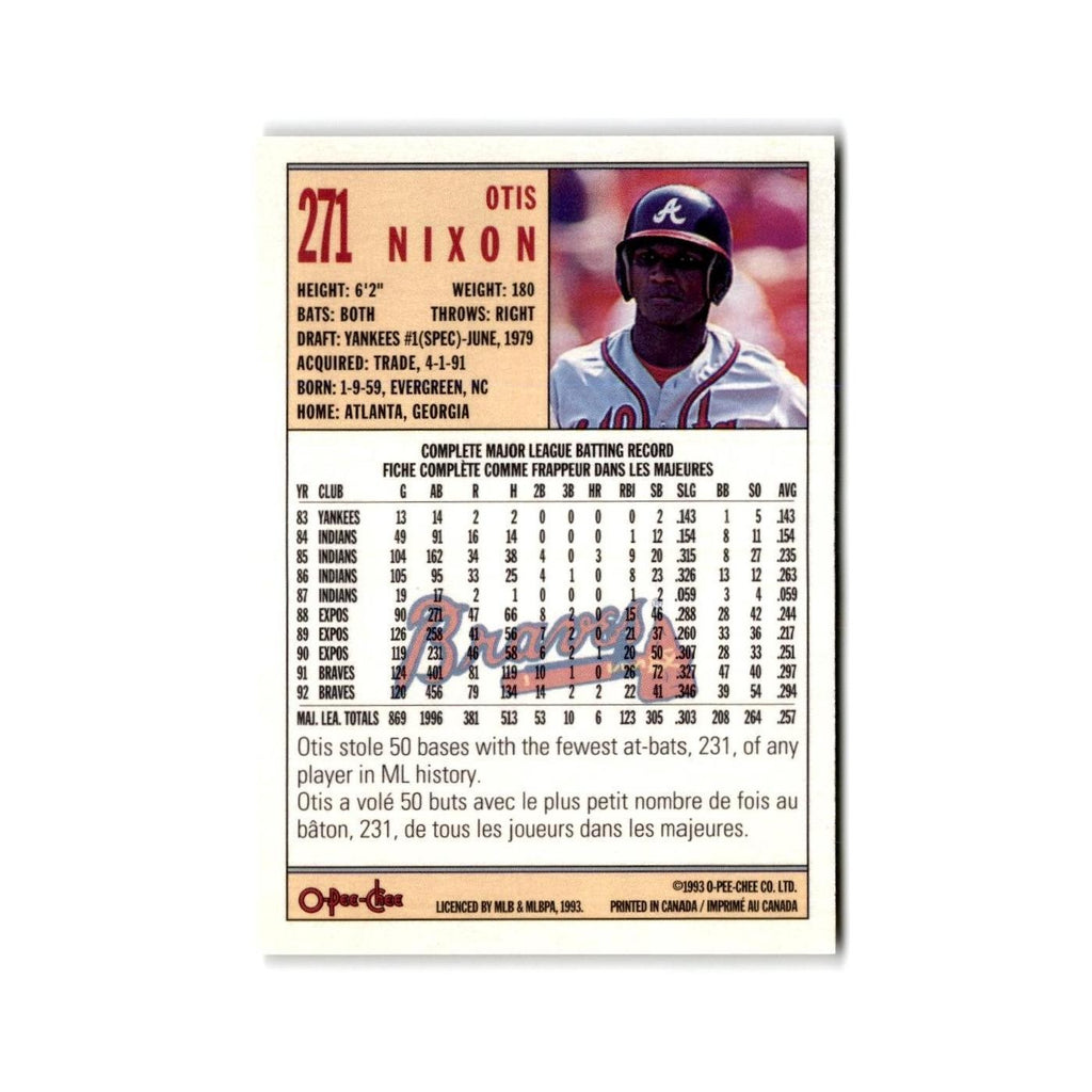 Otis Nixon 1993 O-Pee-Chee #271 Atlanta Braves Baseball Card NM