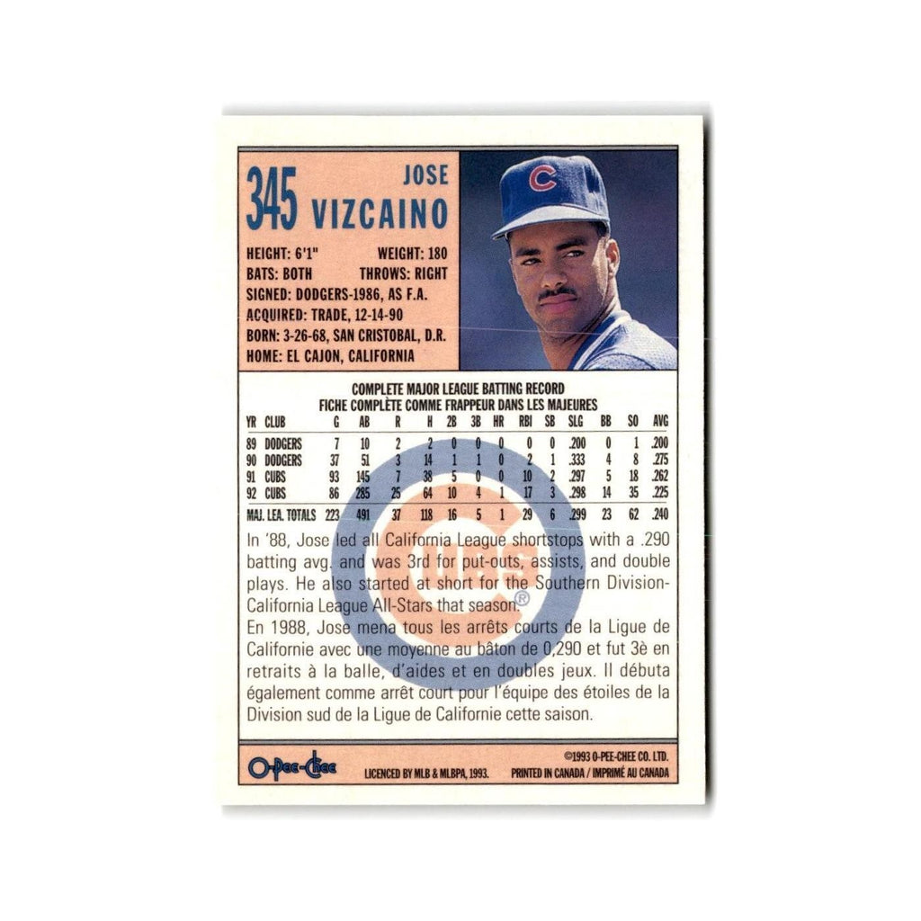 Jose Vizcaino 1993 O-Pee-Chee #345 Chicago Cubs Baseball Card NM