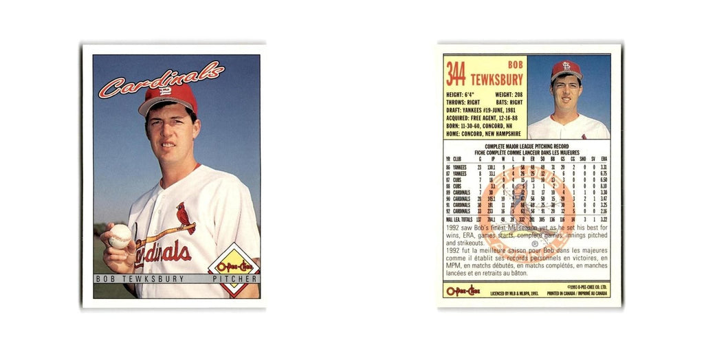 Bob Tewksbury 1993 O-Pee-Chee #344 St. Louis Cardinals Baseball Card NM