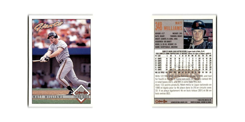 Matt Williams 1993 O-Pee-Chee #348 San Francisco Giants Baseball Card NM