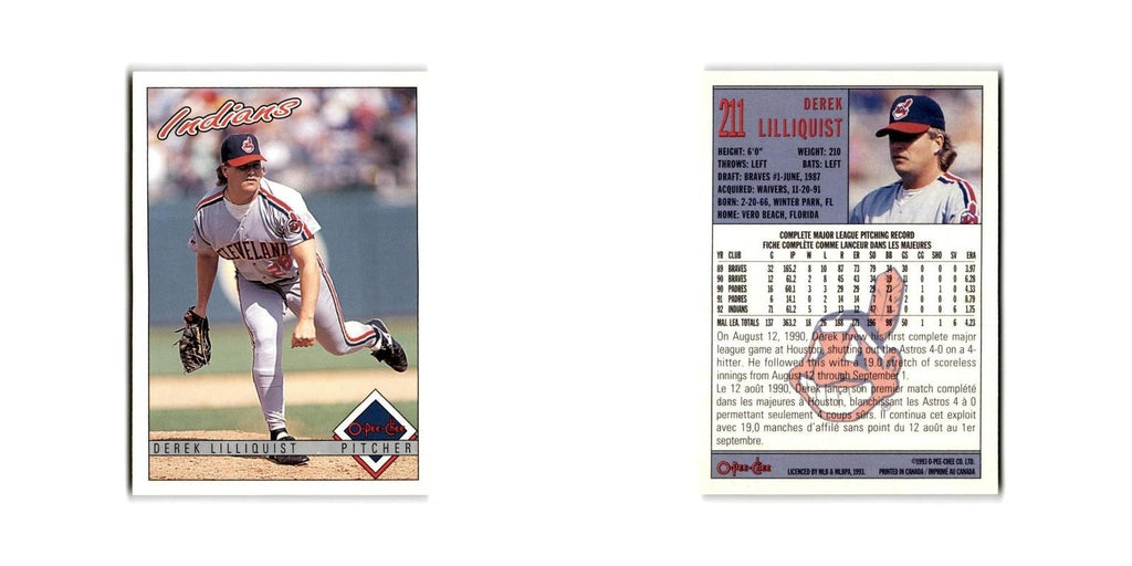 Derek Lilliquist 1993 O-Pee-Chee #211 Cleveland Indians Baseball Card NM