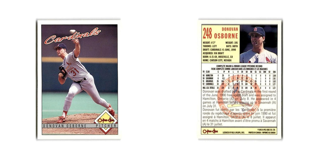 Donovan Osborne 1993 O-Pee-Chee #248 St. Louis Cardinals Baseball Card NM