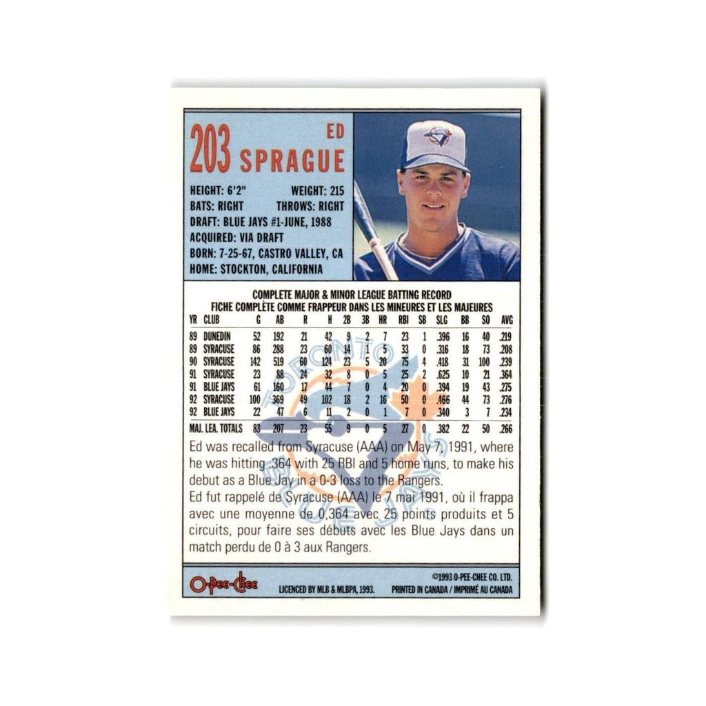 Ed Sprague 1993 O-Pee-Chee #203 Toronto Blue Jays Baseball Card NM