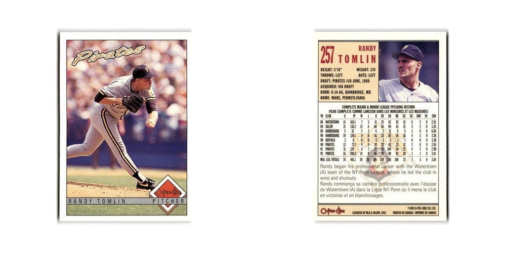 Randy Tomlin 1993 O-Pee-Chee #257 Pittsburgh Pirates Baseball Card NM