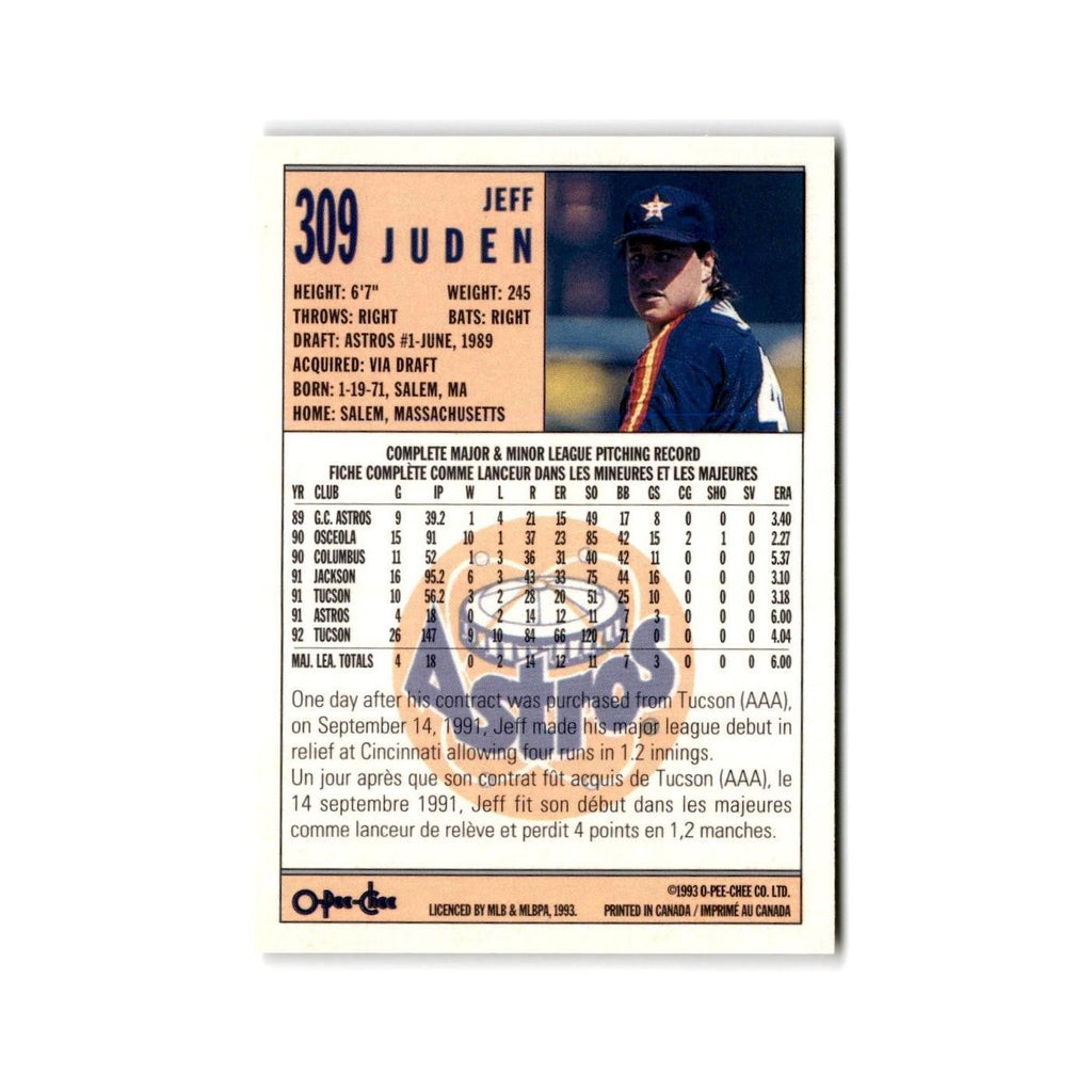 Jeff Juden 1993 O-Pee-Chee #309 Houston Astros Baseball Card NM