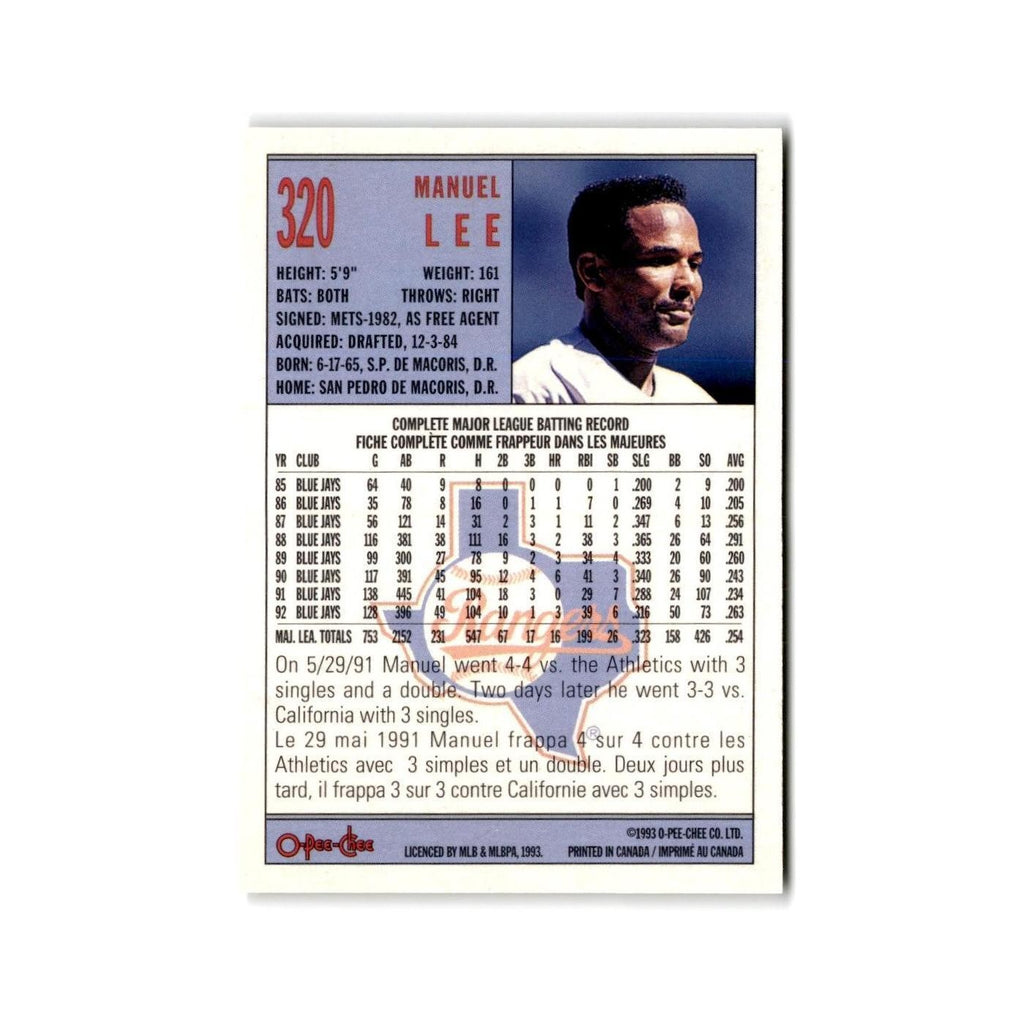 Manuel Lee 1993 O-Pee-Chee #320 Texas Rangers Baseball Card NM