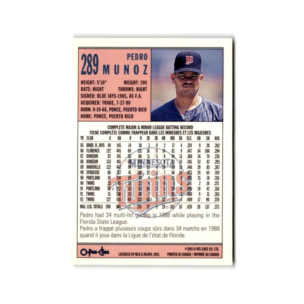 Pedro Munoz 1993 O-Pee-Chee #289 Minnesota Twins Baseball Card NM