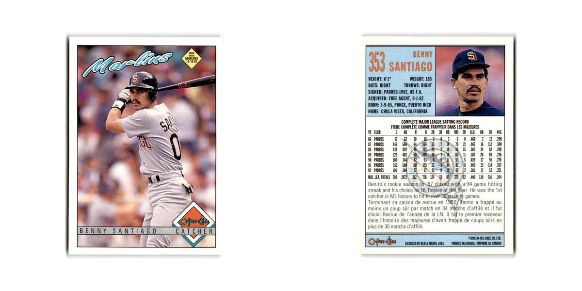 Benny Santiago 1993 O-Pee-Chee #353 San Diego Padres Baseball Card NM