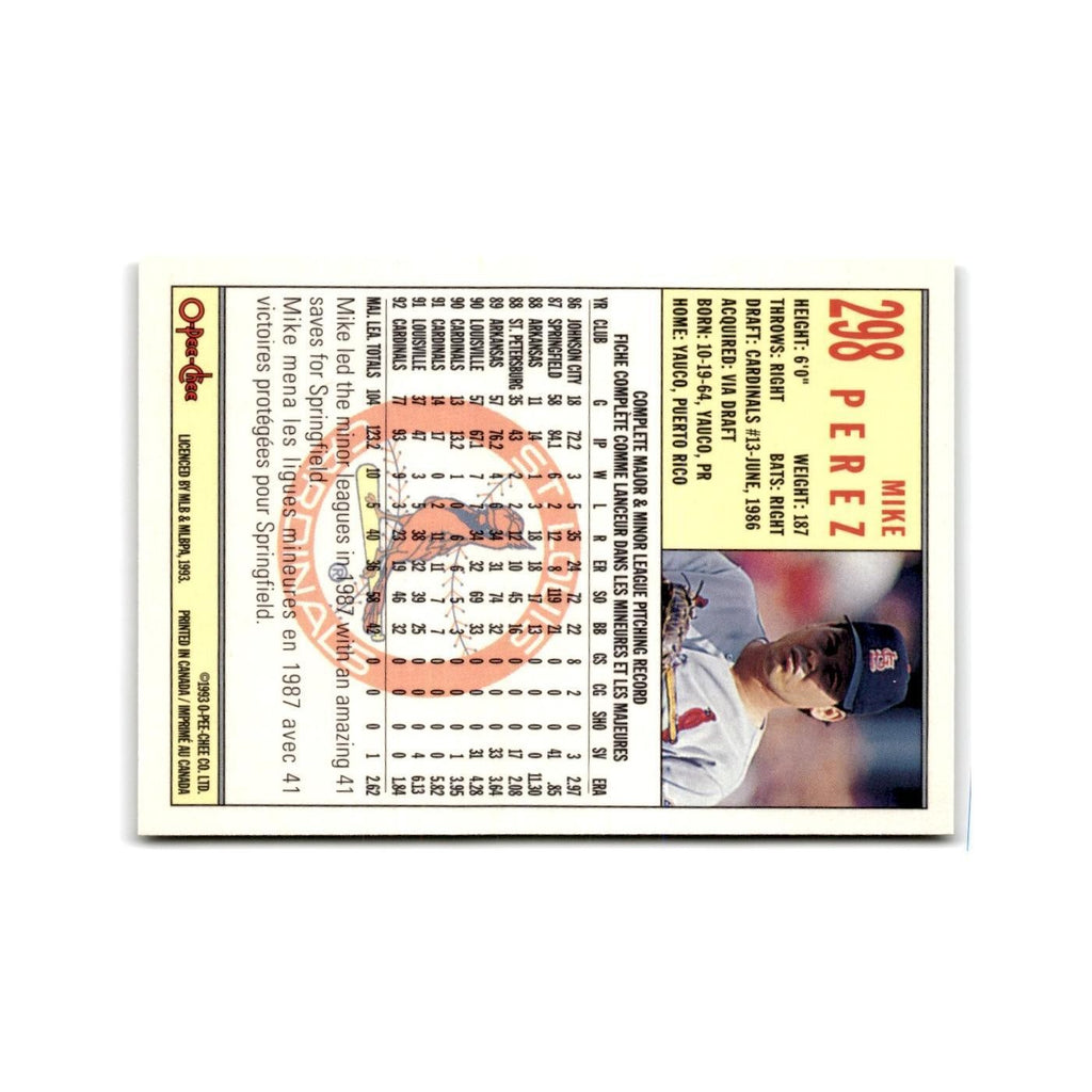 Mike Perez 1993 O-Pee-Chee #298 St. Louis Cardinals Baseball Card NM