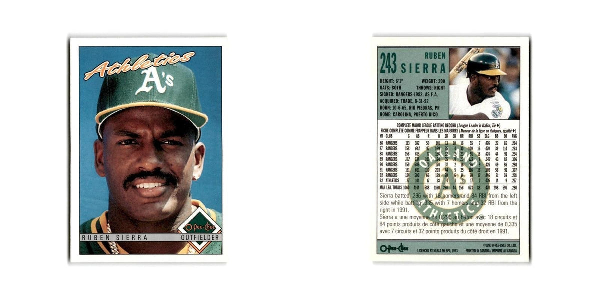 Ruben Sierra 1993 O-Pee-Chee #243 Oakland Athletics Baseball Card NM