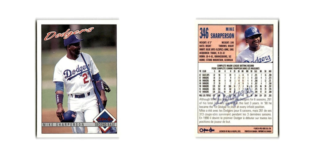Mike Sharperson 1993 O-Pee-Chee #346 Los Angeles Dodgers Baseball Card NM