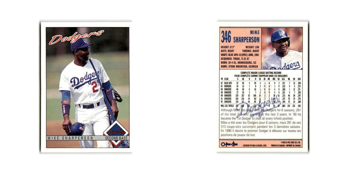 Mike Sharperson 1993 O-Pee-Chee #346 Los Angeles Dodgers Baseball Card NM