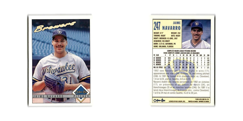 Jaime Navarro 1993 O-Pee-Chee #247 Milwaukee Brewers Baseball Card NM