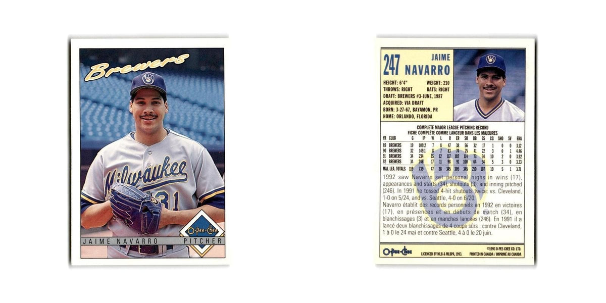 Jaime Navarro 1993 O-Pee-Chee #247 Milwaukee Brewers Baseball Card NM