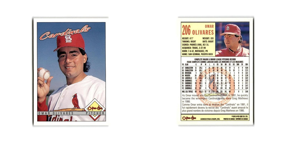 Omar Olivares 1993 O-Pee-Chee #206 St. Louis Cardinals Baseball Card NM