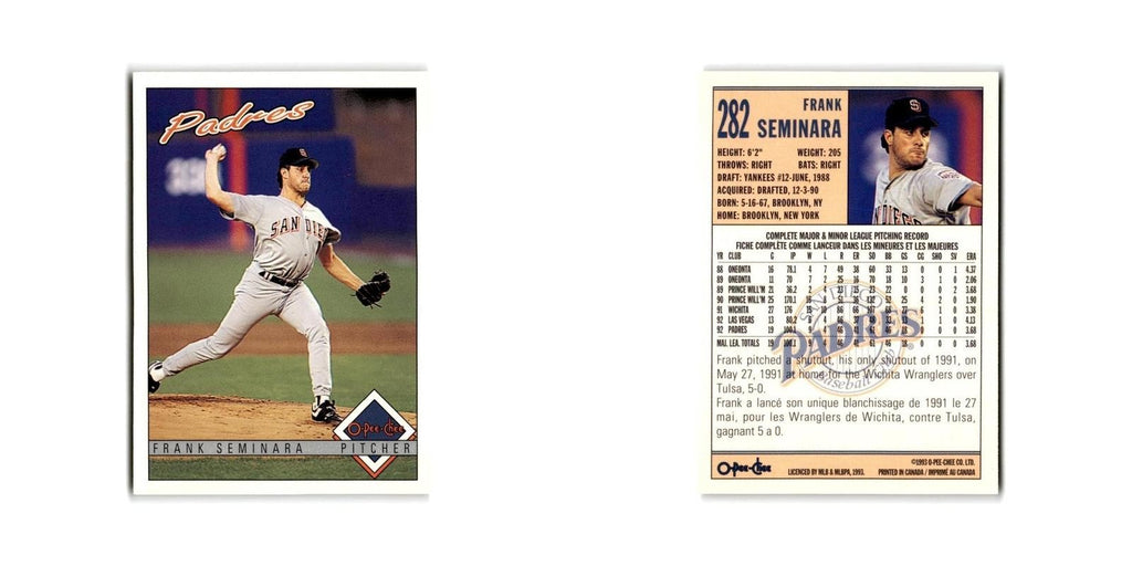 Frank Seminara 1993 O-Pee-Chee #282 San Diego Padres Baseball Card NM